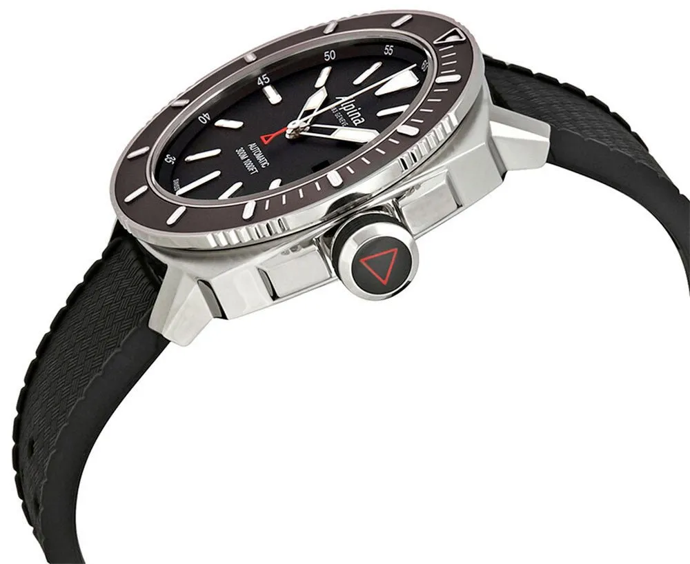 Alpina Seastrong Diver 300 Automatic Stainless Steel Black Rubber Strap Black Dial Date Mens Watch AL-525LBG4V6