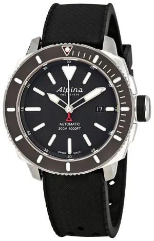 Alpina Seastrong Diver 300 Automatic Stainless Steel Black Rubber Strap Black Dial Date Mens Watch AL-525LBG4V6