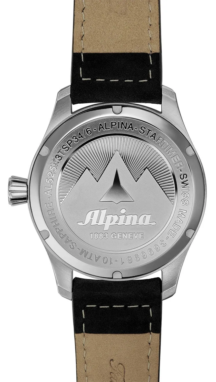 Alpina Startimer Pilot Automatic Stainless Steel Black Leather Strap Blue Dial Date Mens Watch AL-525NN3S6
