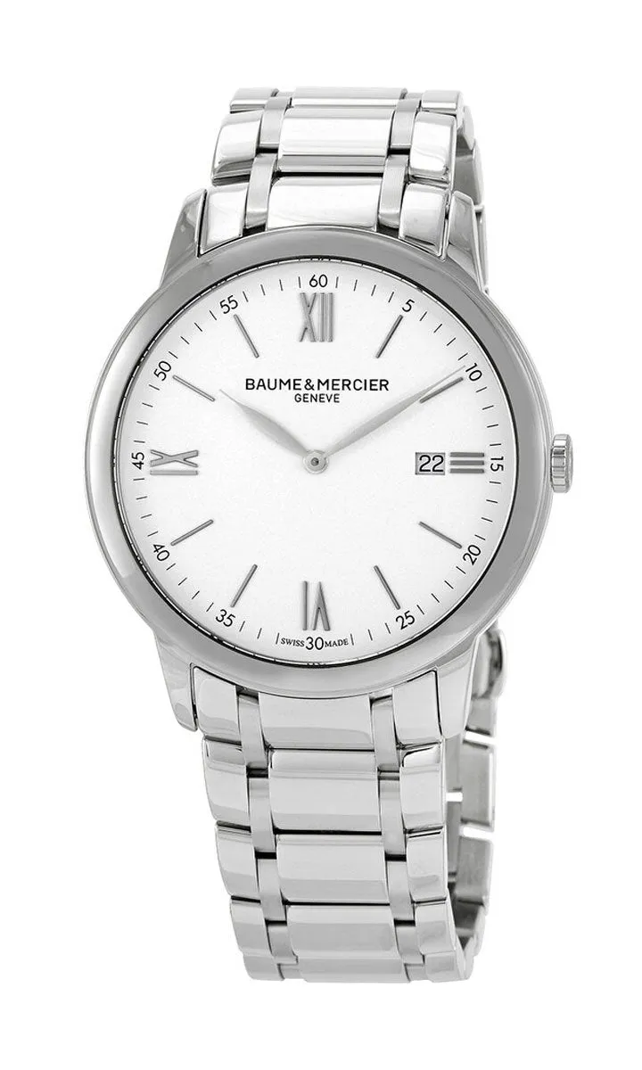 Baume & Mercier Classima Stainless Steel White Dial Date Quartz Mens Watch M0A10526