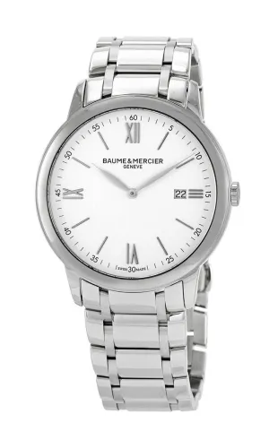 Baume & Mercier Classima Stainless Steel White Dial Date Quartz Mens Watch M0A10526