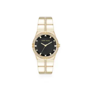 Faceted Crystal Bezel Watch - Black / Gold-tone