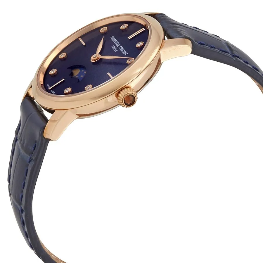 Frederique Constant Ultra Slim Moon Phase Diamond Blue Dial Ladies Watch FC-206MPND1S4