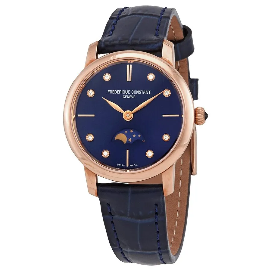 Frederique Constant Ultra Slim Moon Phase Diamond Blue Dial Ladies Watch FC-206MPND1S4