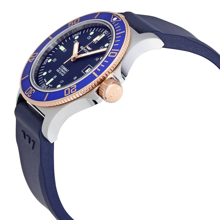 Glycine Combat Sub Automatic Blue Dial Blue Rubber Men's Watch GL0089