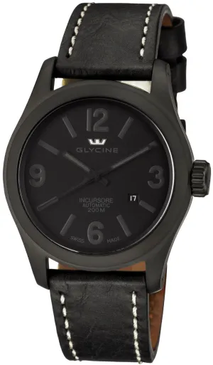 Glycine Incursore Automatic PVD Coated Stainless Steel Mens Strap Watch Black Dial Calendar 3874.999