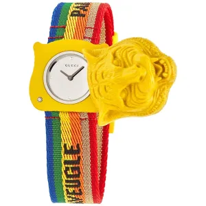 Gucci Le Marche Des Merveilles Yellow Tiger Quartz Silver Dial Men's Watch YA146410