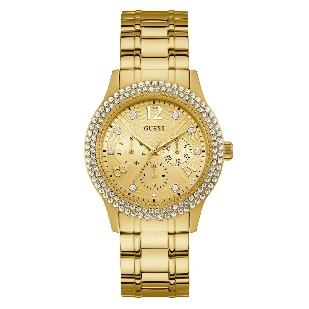 Guess Bedazzle Quartz Crystal Gold Dial Ladies Watch W1097L2