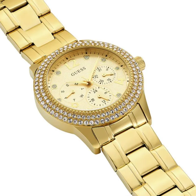 Guess Bedazzle Quartz Crystal Gold Dial Ladies Watch W1097L2