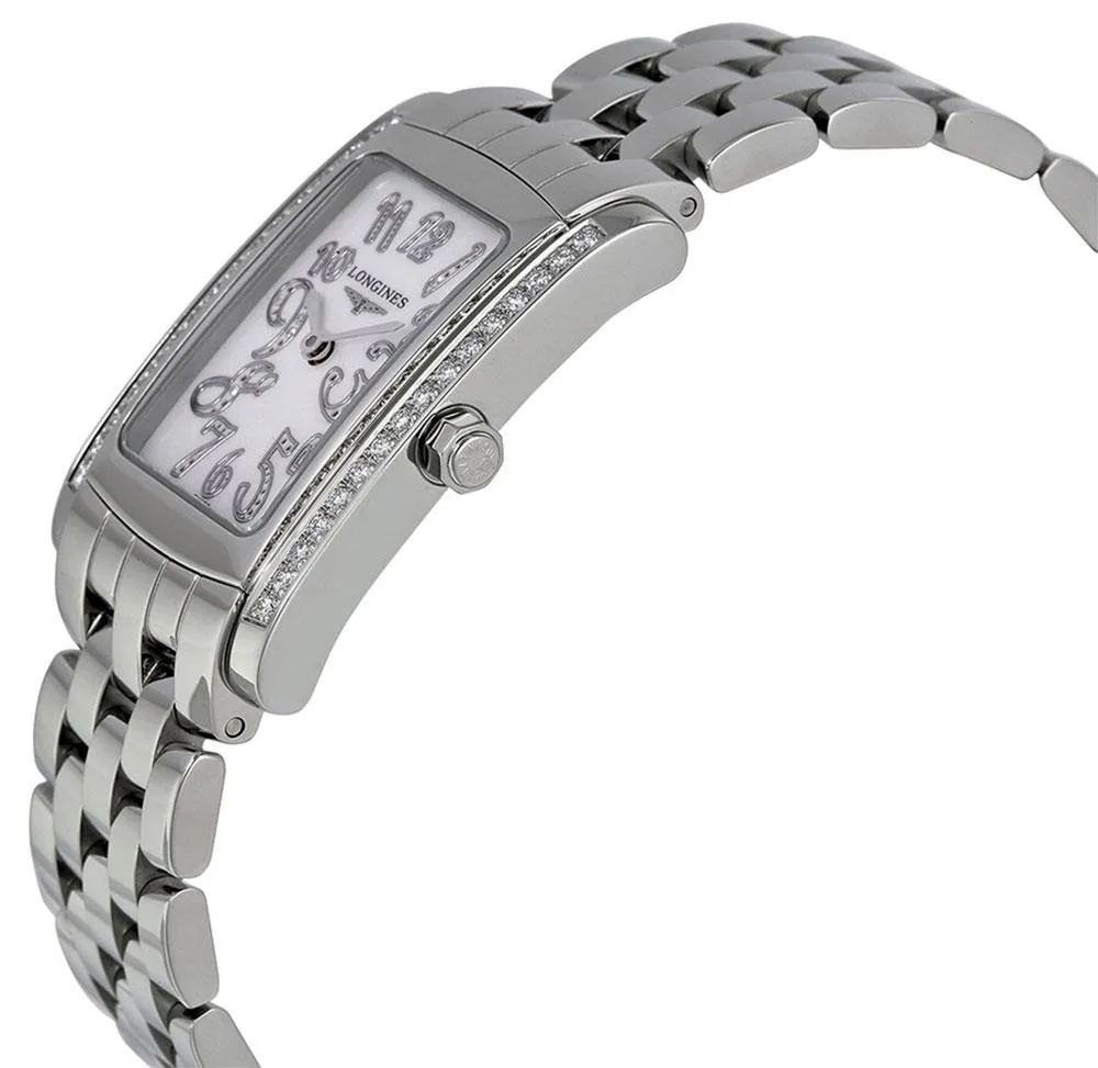 Longines DolceVita Stainless Steel Mother-Of-Pearl Dial Diamonds Rectangle Quartz Womens Watch L5.502.0.97.6