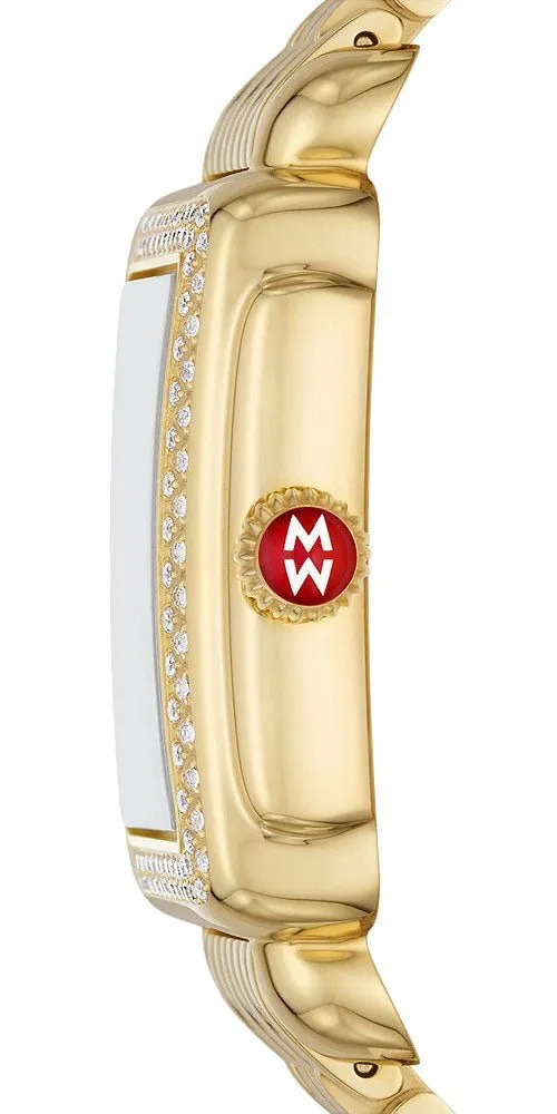 Michele Deco Madison 18K Gold-Plated Steel Diamonds Silver Dial Date Rectangle Womens Watch MWW06T000161