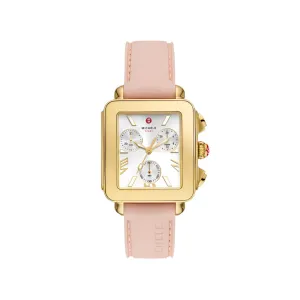 Michele Deco Sport Chronograph 18k Gold-Plated Ballet Pink Silicone Watch