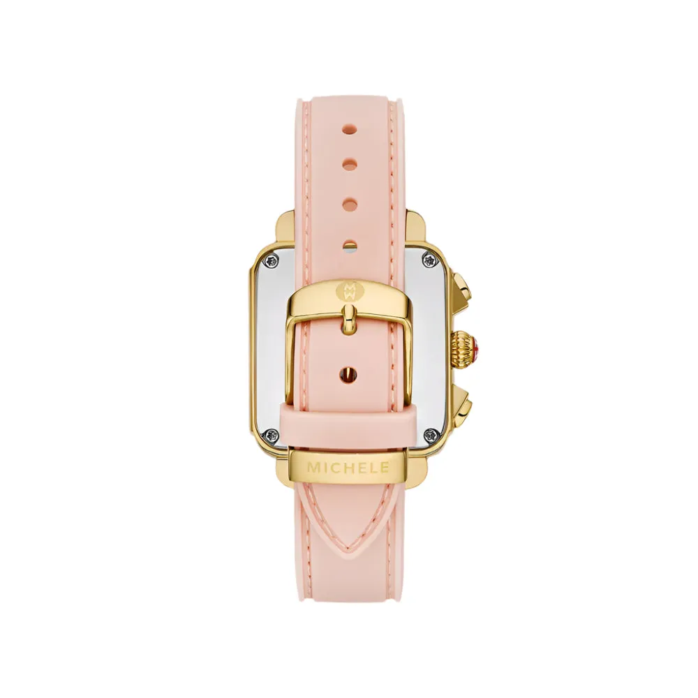 Michele Deco Sport Chronograph 18k Gold-Plated Ballet Pink Silicone Watch