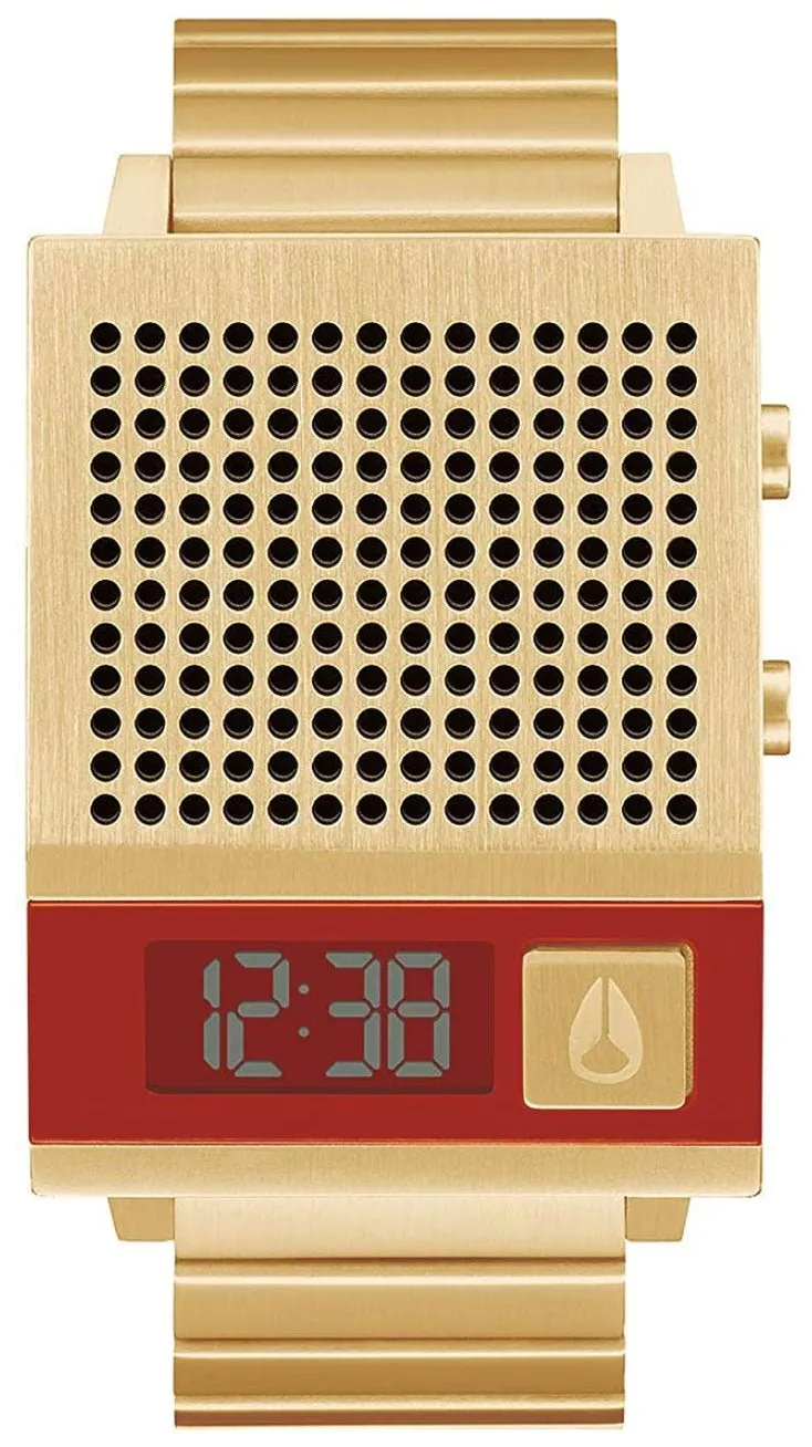 Nixon Dork Too Yellow Gold-Tone Stainless Steel Red Dial Digital Quartz Mens Watch A1266-502