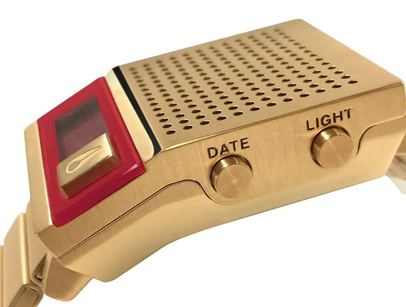 Nixon Dork Too Yellow Gold-Tone Stainless Steel Red Dial Digital Quartz Mens Watch A1266-502