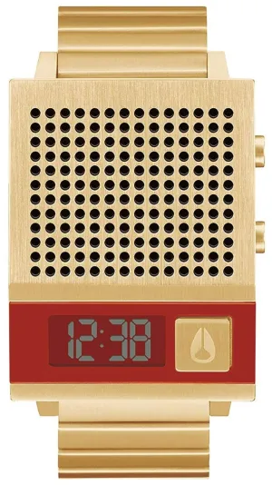Nixon Dork Too Yellow Gold-Tone Stainless Steel Red Dial Digital Quartz Mens Watch A1266-502