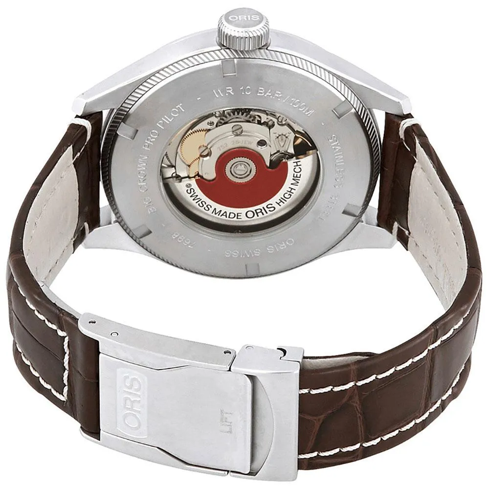 Oris Big Crown ProPilot Automatic Stainless Steel Brown Leather Strap Blue Dial Day-Date Mens Watch 752 7698 4065-LS