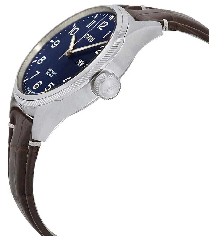 Oris Big Crown ProPilot Automatic Stainless Steel Brown Leather Strap Blue Dial Day-Date Mens Watch 752 7698 4065-LS