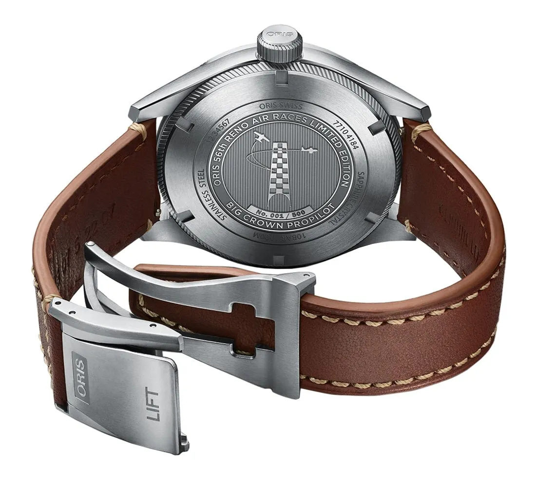 Oris Limited Edition 56th Reno Air Races Big Crown ProPilot GMT Automatic Stainless Steel Brown Leather Black Dial Date Mens Watch 748 7710 4184-Set