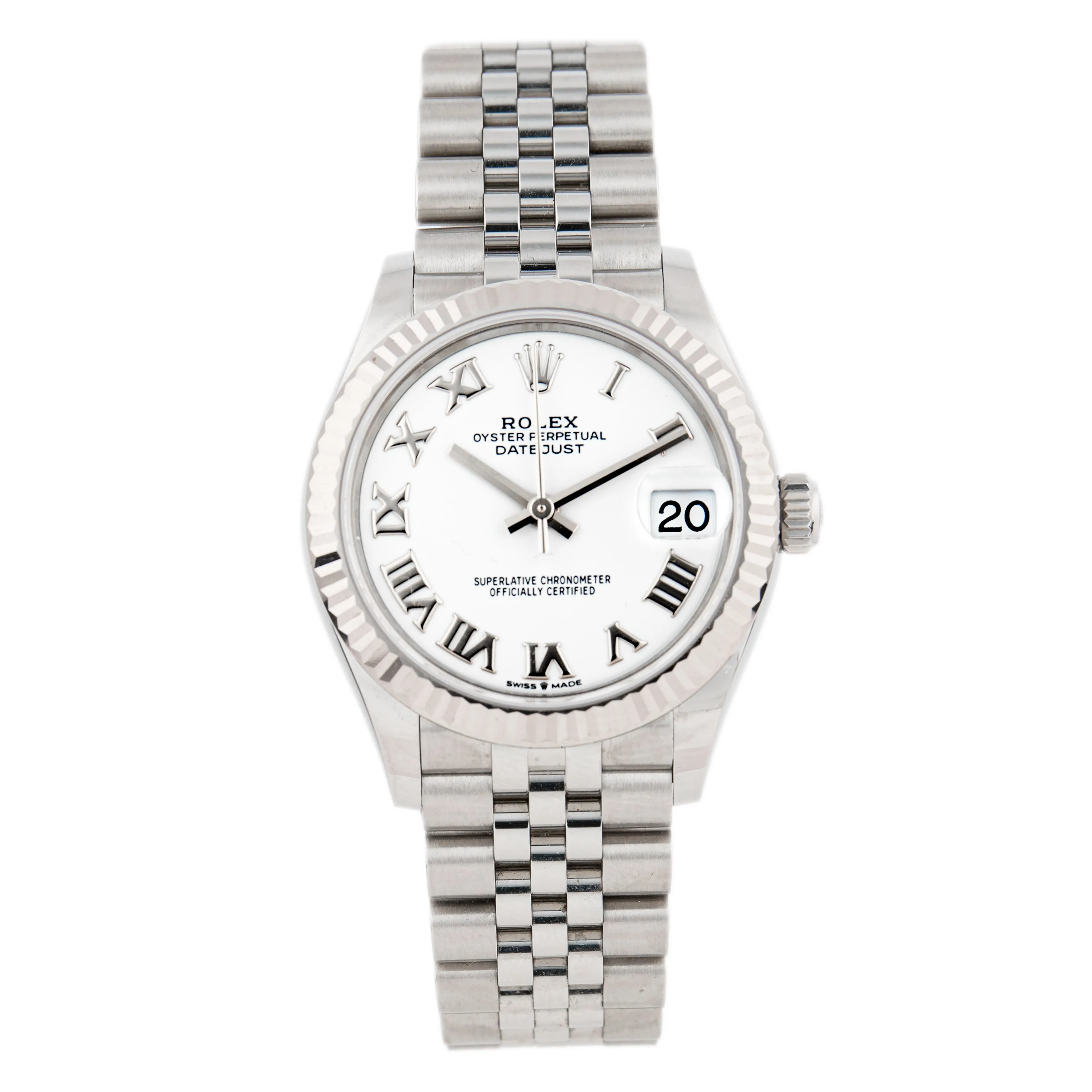 Rolex Datejust 31 Stainless Steel White Dial Roman Fluted Jubilee 31mm 278274 Full Set
