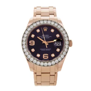 Rolex Datejust Pearlmaster Rose Gold Purple Dial Diamonds 39mm 86285 Full Set