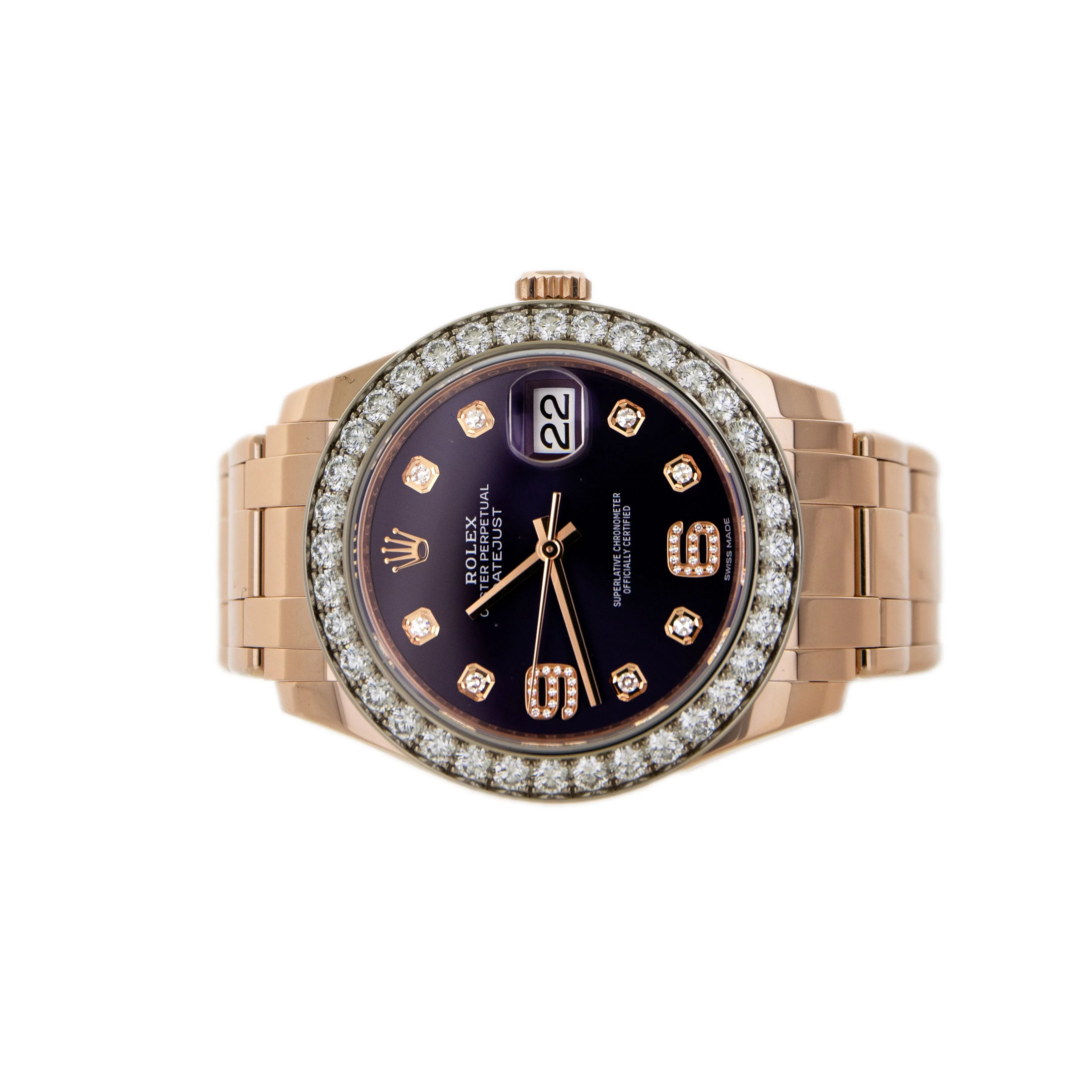 Rolex Datejust Pearlmaster Rose Gold Purple Dial Diamonds 39mm 86285 Full Set