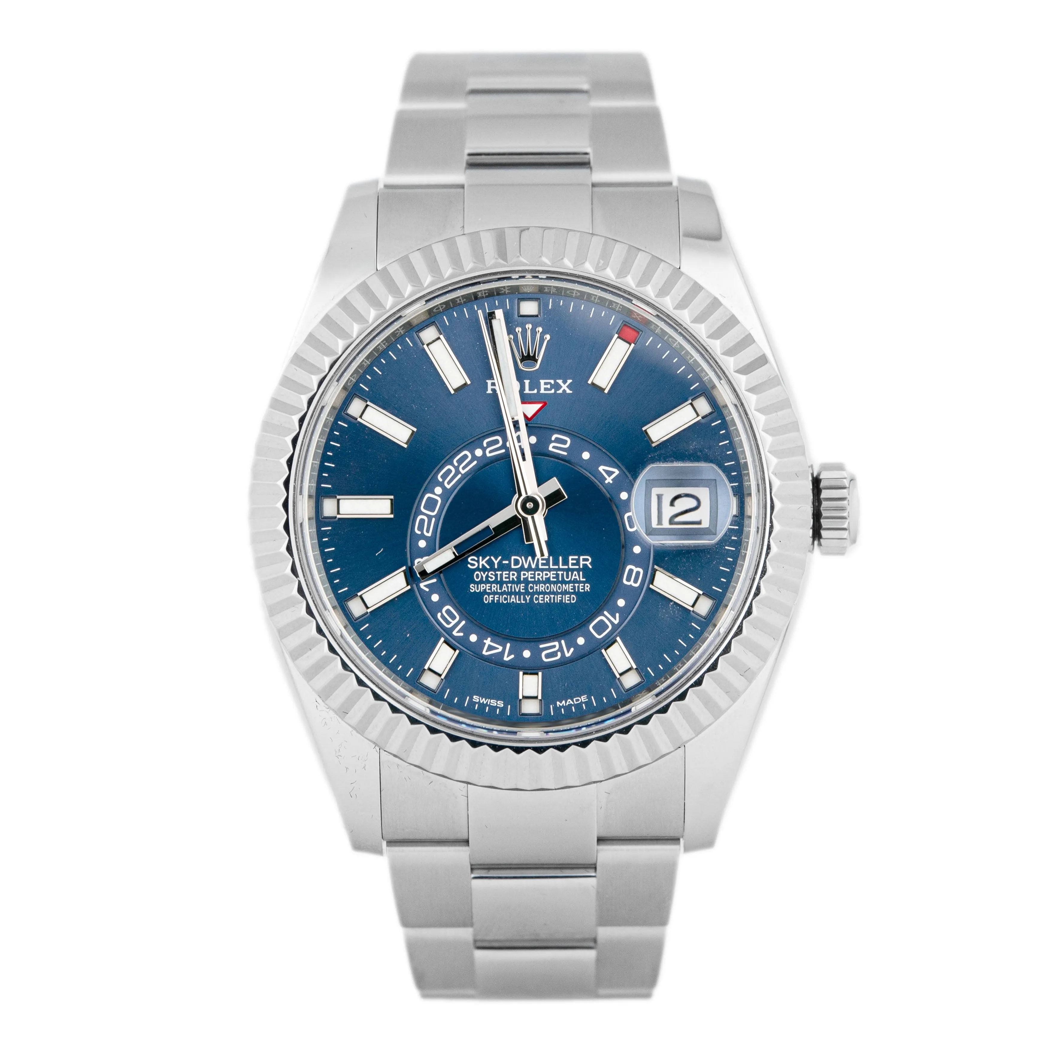 Rolex Sky-Dweller Stainless Steel Blue Dial Oyster Fluted 42mm 326934 Full Set