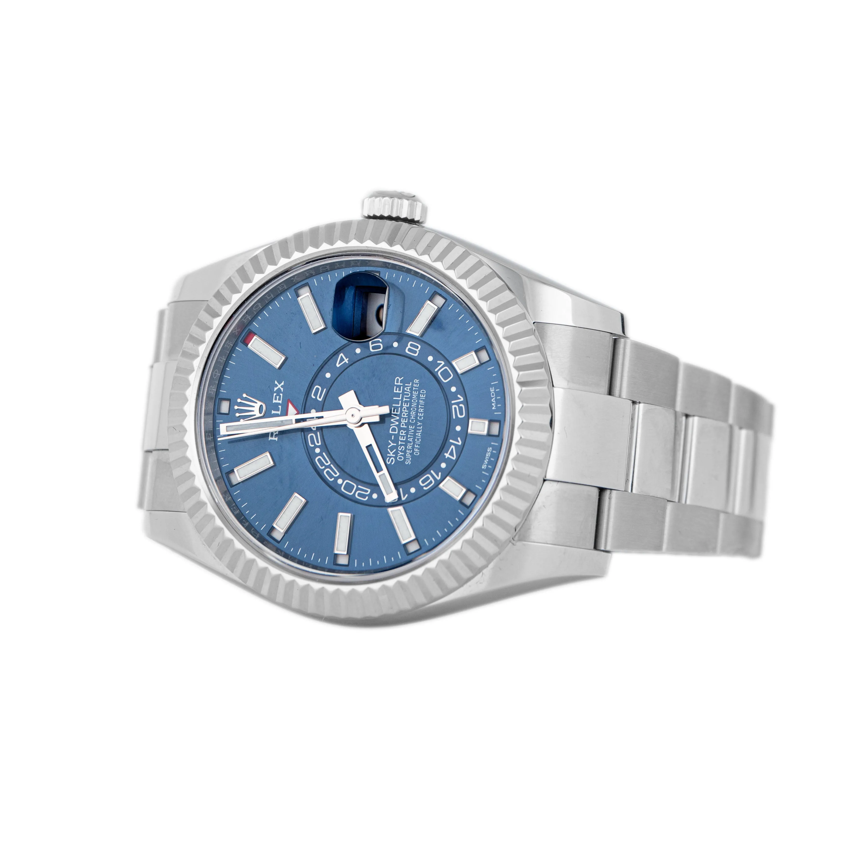 Rolex Sky-Dweller Stainless Steel Blue Dial Oyster Fluted 42mm 326934 Full Set