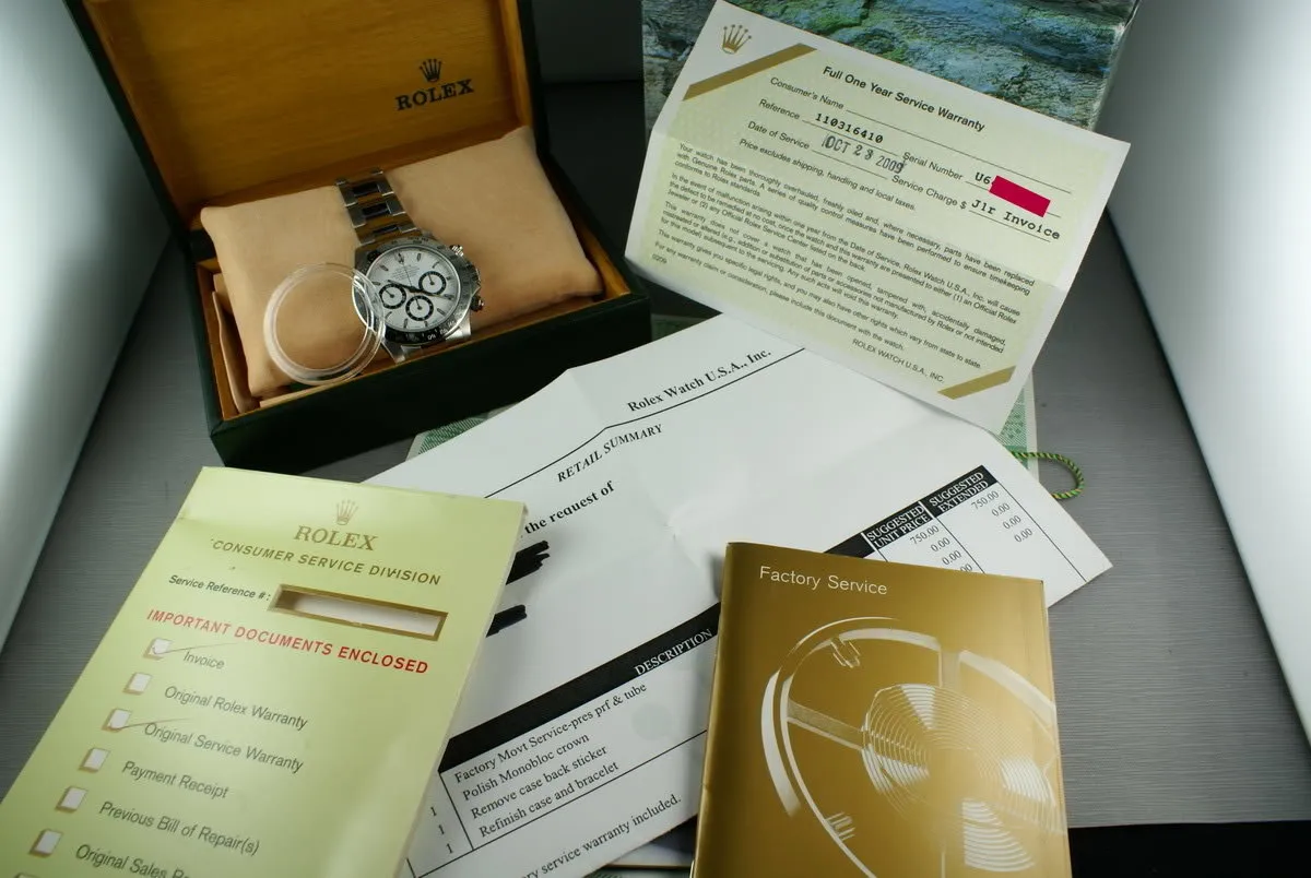 Rolex SS Zenith Daytona 16520 Box and Papers and RSC service papers