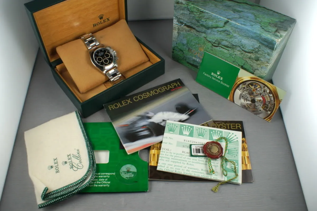 Rolex SS Zenith Daytona 16520 Box and Papers with Black Dial