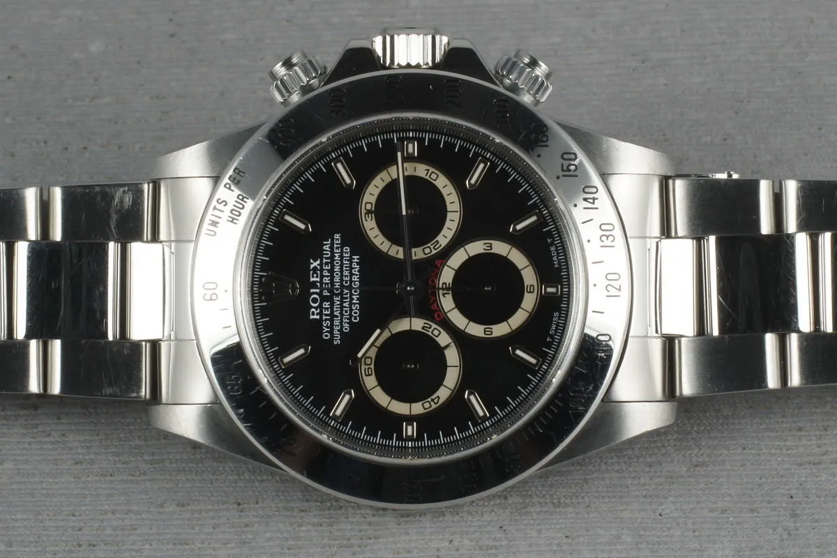 Rolex SS Zenith Daytona 16520 Box and Papers with Black Dial