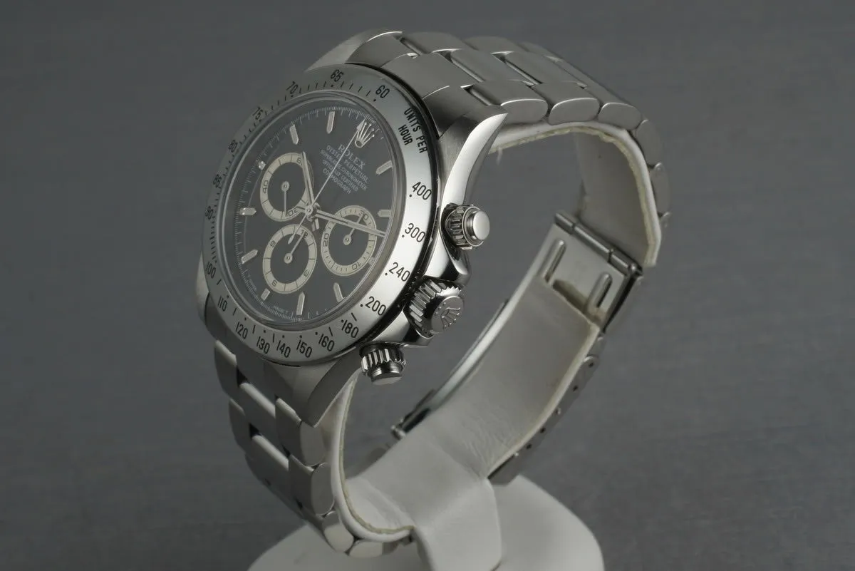 Rolex SS Zenith Daytona 16520 Box and Papers with Black Dial