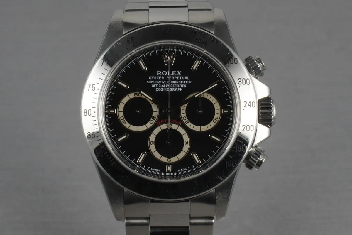 Rolex SS Zenith Daytona 16520 Box and Papers with Black Dial