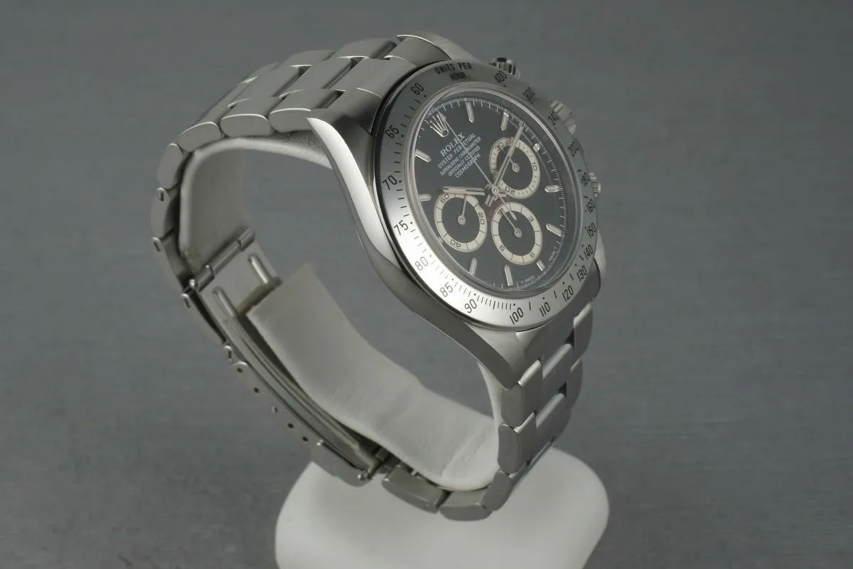 Rolex SS Zenith Daytona 16520 Box and Papers with Black Dial