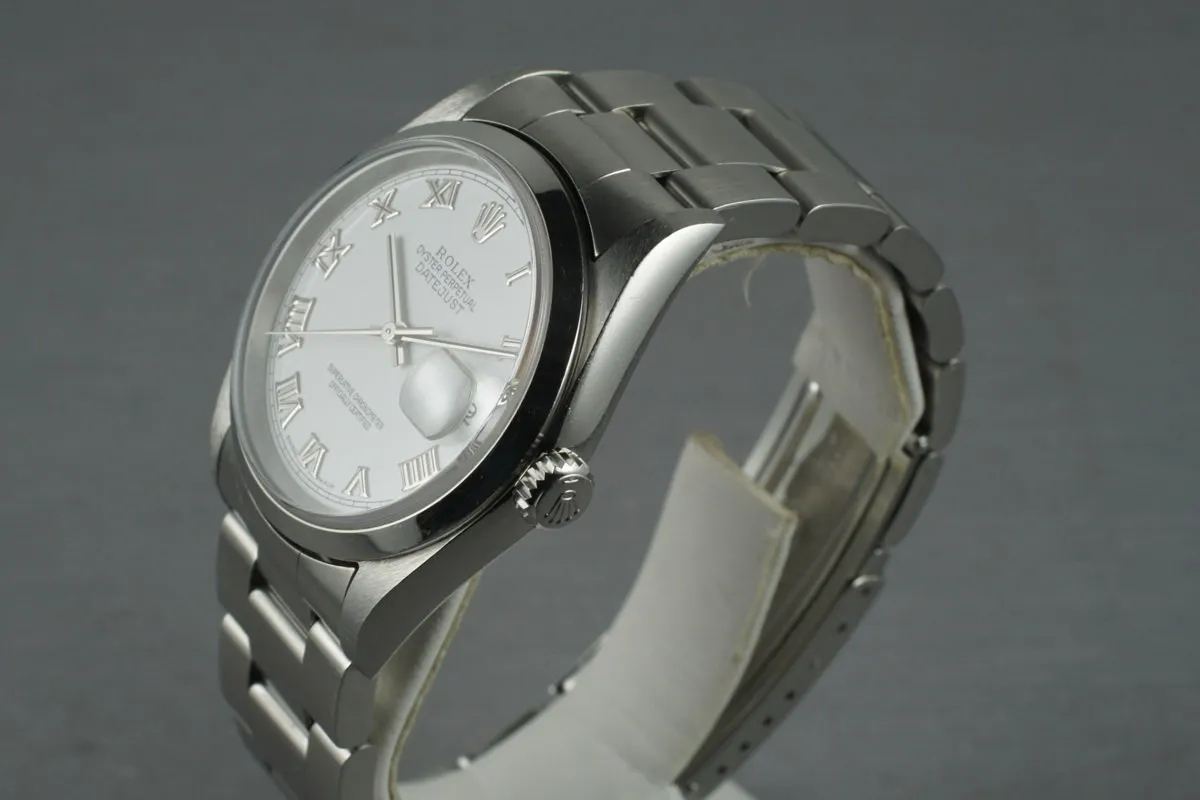 Rolex Stainless Steel Datejust  16200 White Roman Dial
