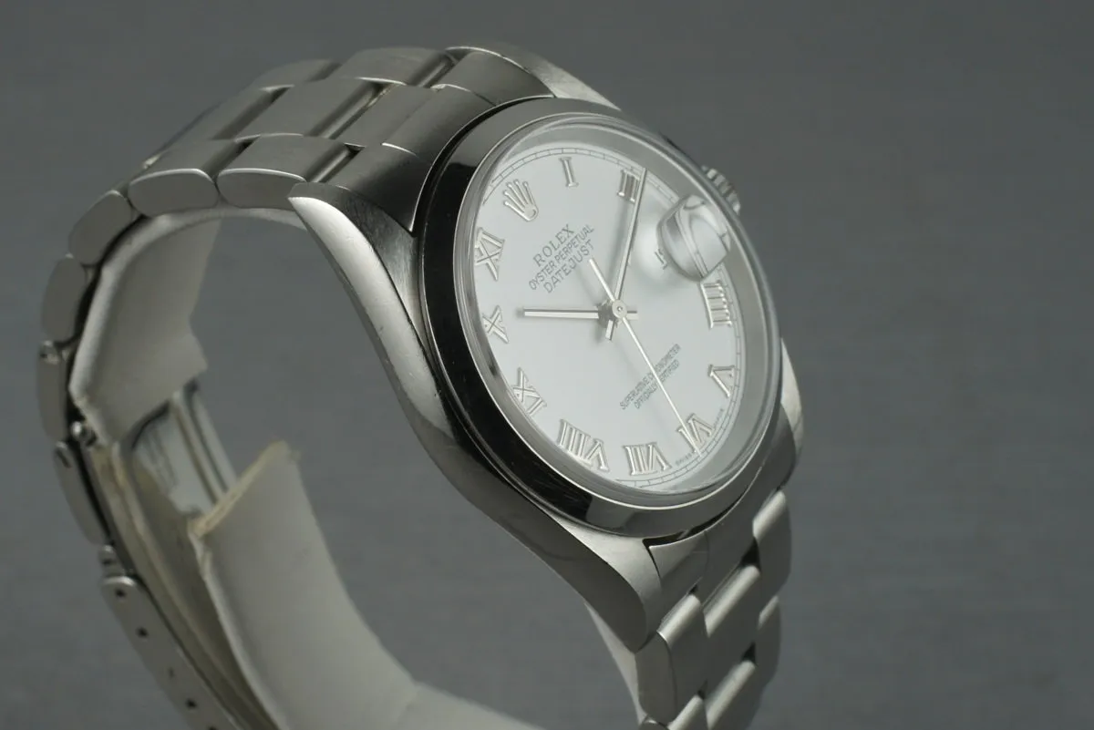 Rolex Stainless Steel Datejust  16200 White Roman Dial