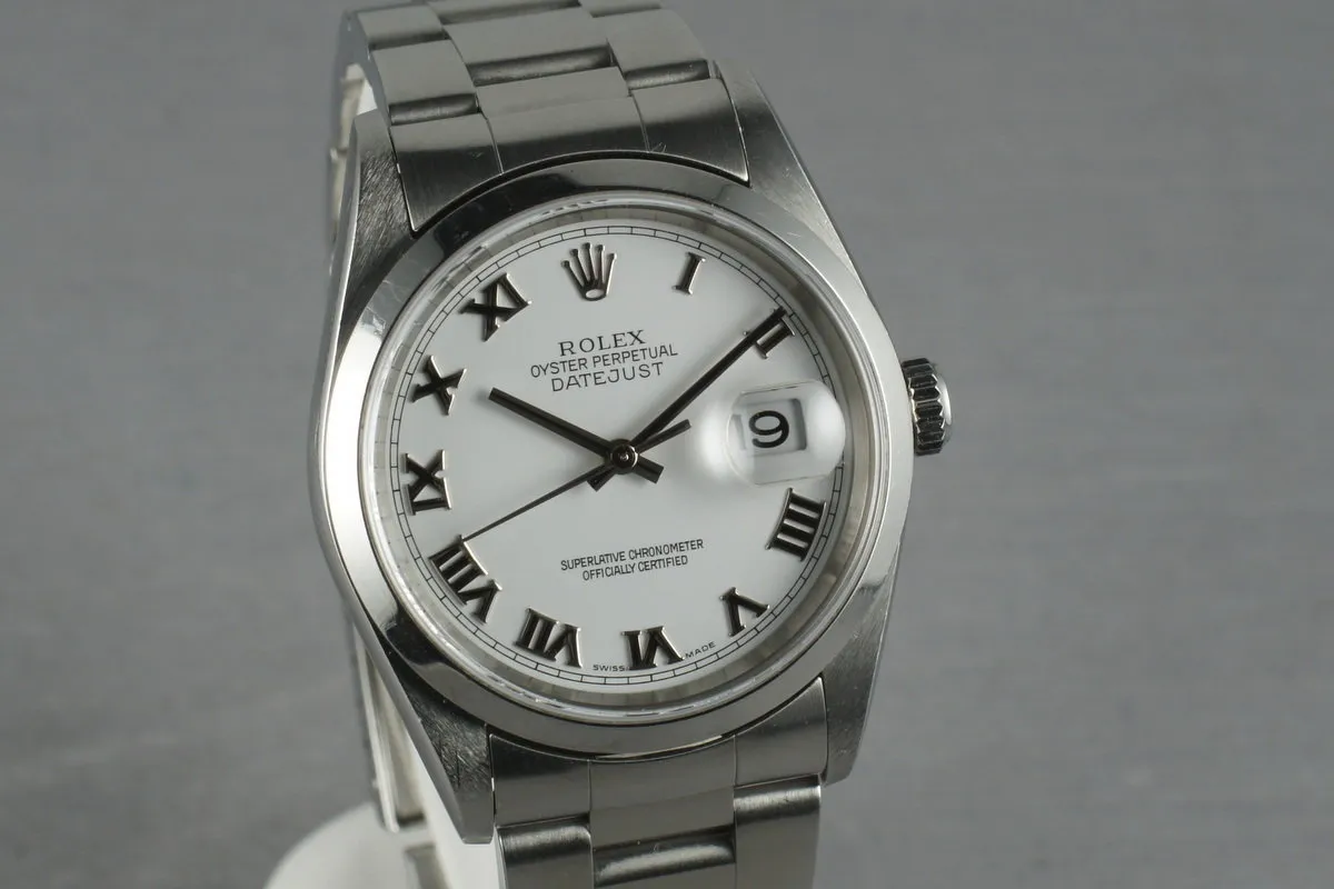 Rolex Stainless Steel Datejust  16200 White Roman Dial