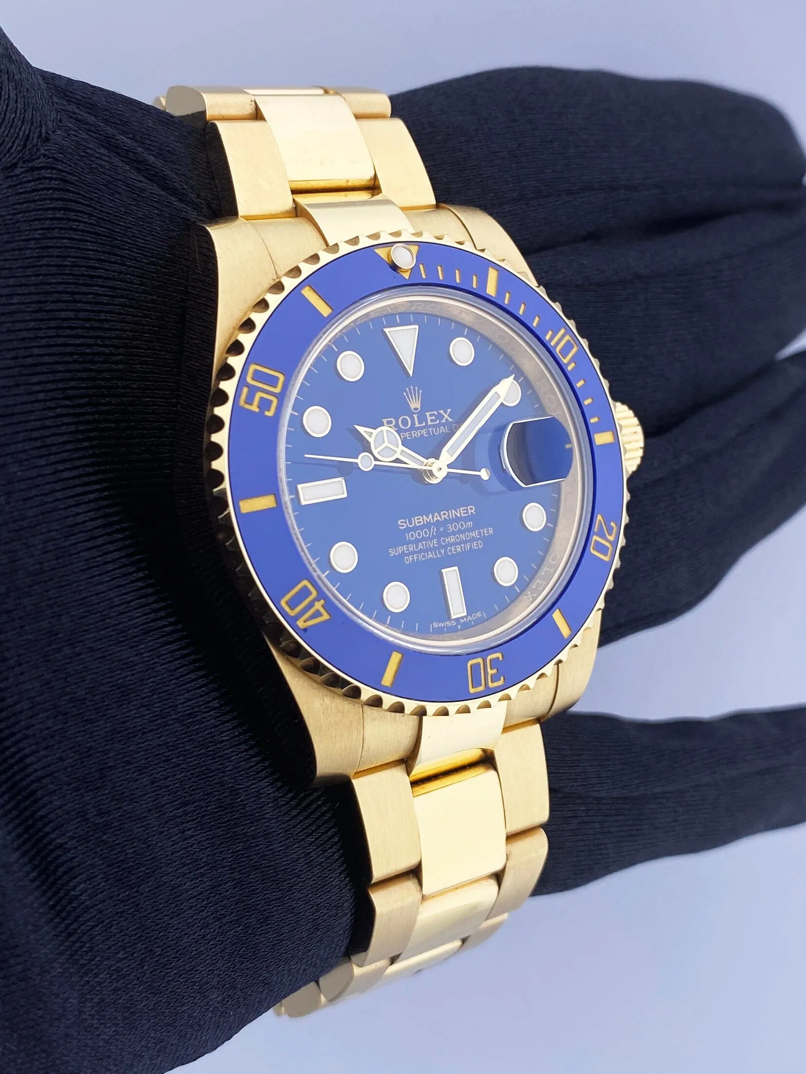 Rolex Submariner 116618LB Blue Dial 18K Yellow Gold Mens Watch Box & Papers