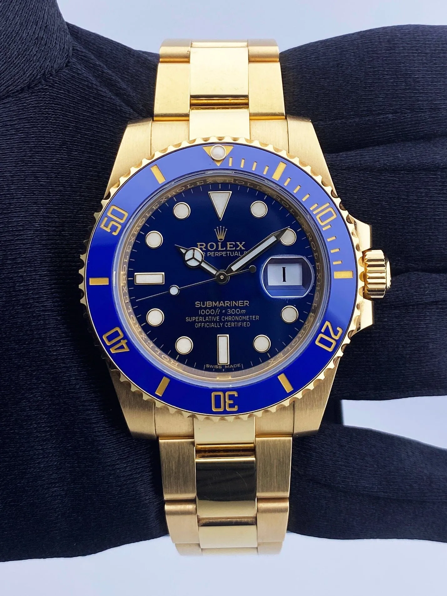 Rolex Submariner 116618LB Blue Dial 18K Yellow Gold Mens Watch Box & Papers