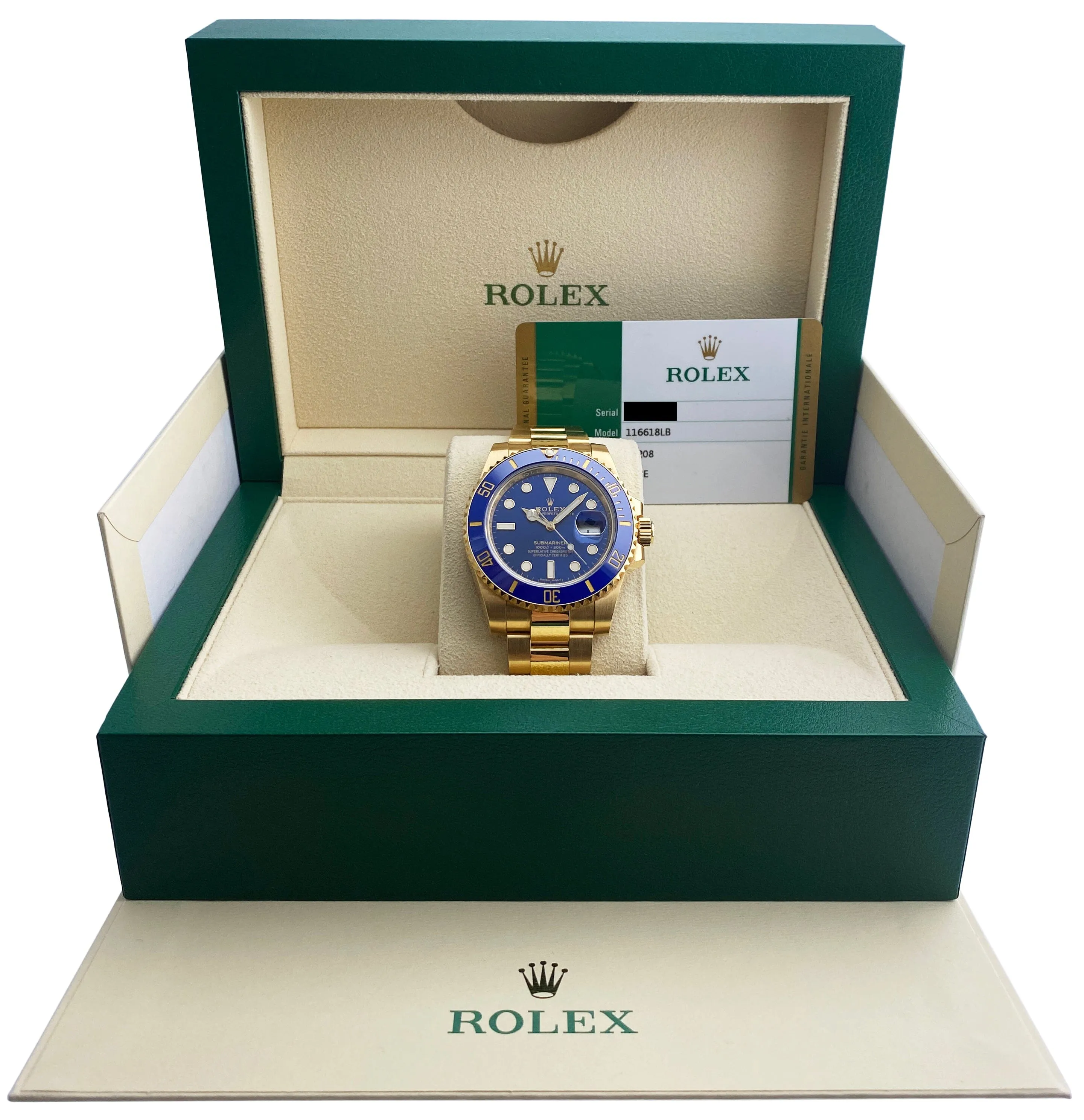 Rolex Submariner 116618LB Blue Dial 18K Yellow Gold Mens Watch Box & Papers