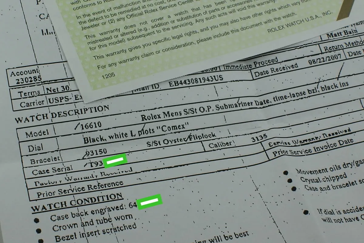 Rolex Submariner 16610 COMEX with RSC service papers