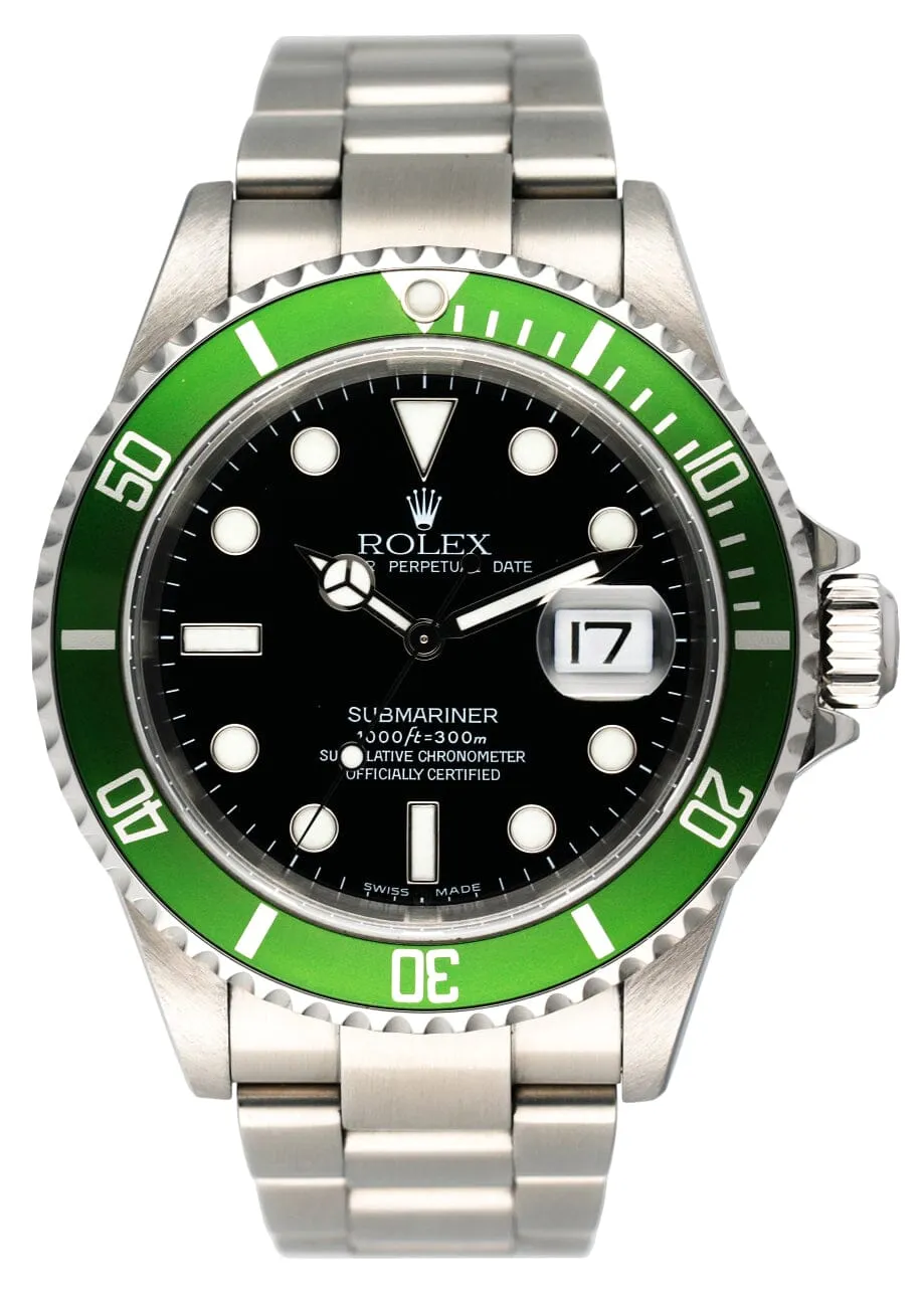 Rolex Submariner 16610LV Kermit Flat 4 Mens Watch Box Papers