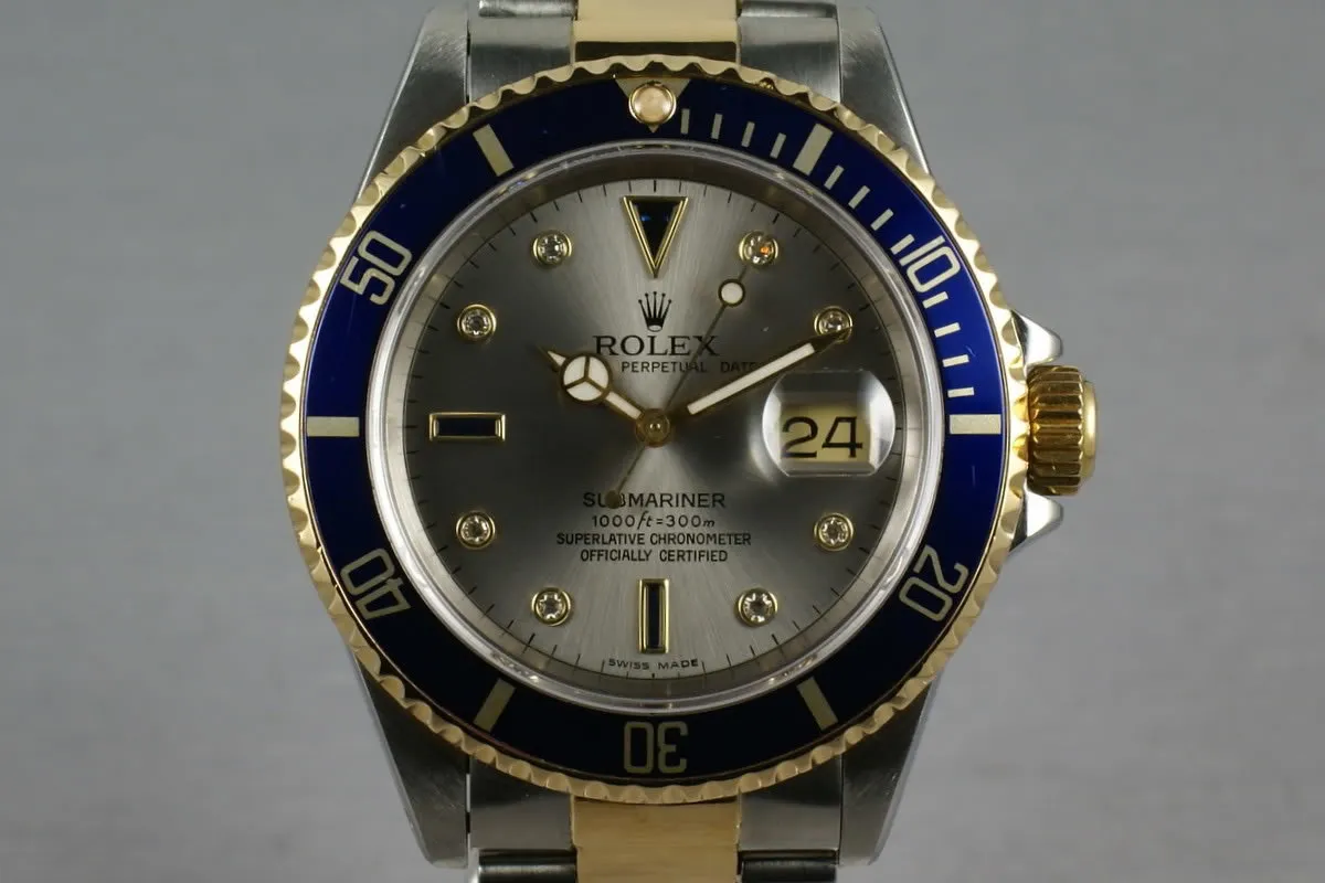 Rolex Submariner 18K/SS 16613 with Slate Serti Dial