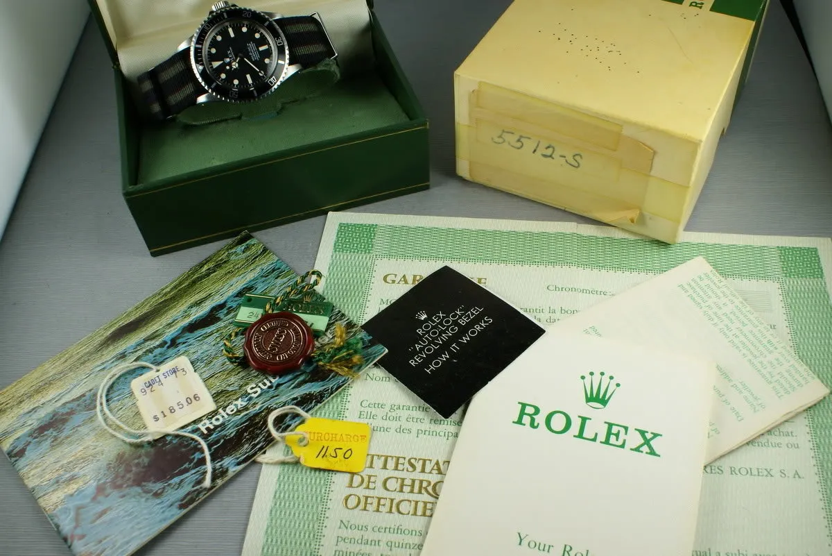 Rolex Submariner 5512 with Box, Papers, tags, etc.
