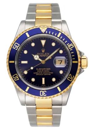 Rolex Submariner Date 16613 Blue Dial Mens Watch Box Papers