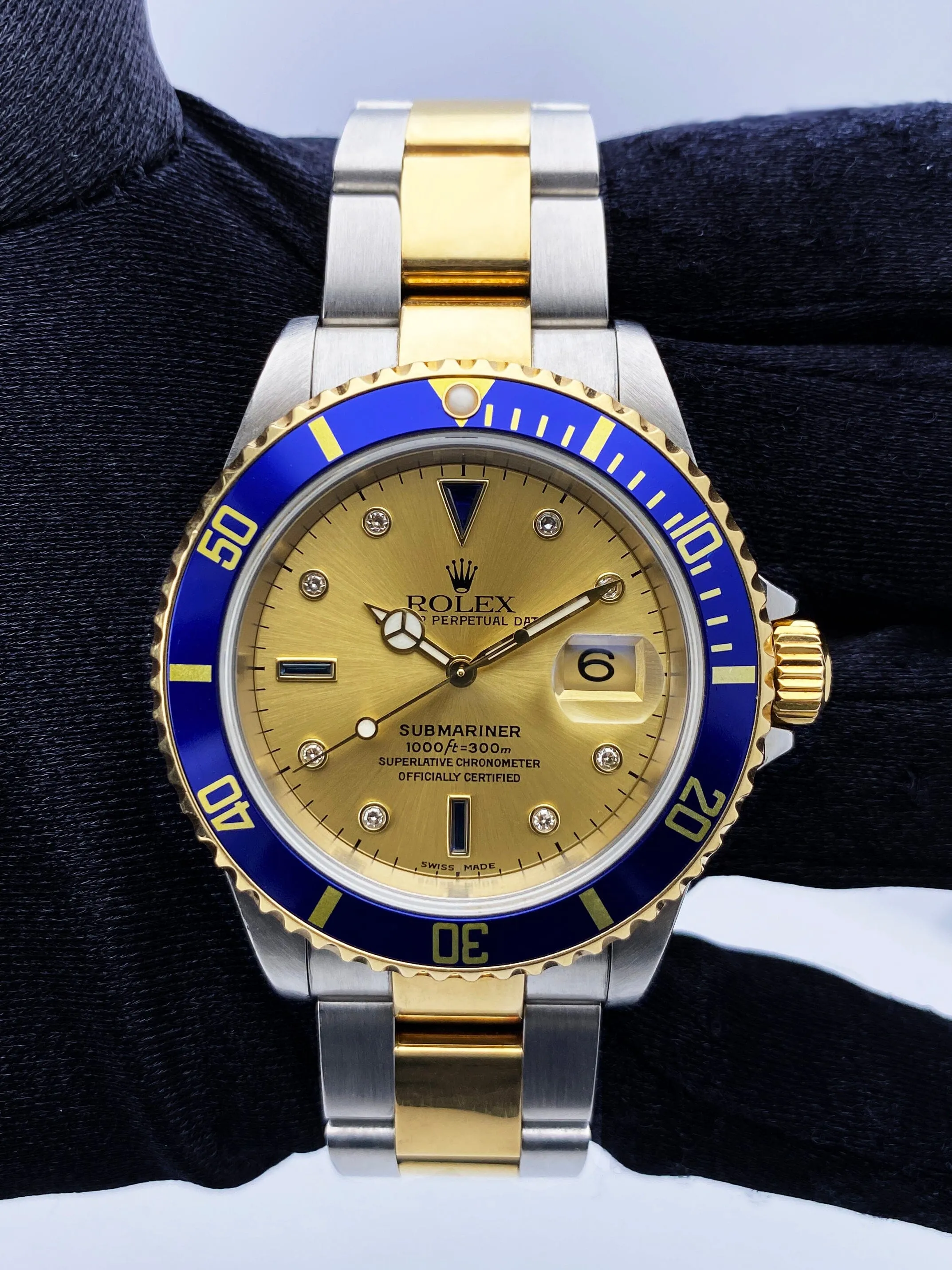 Rolex Submariner Date 16613 Serti Dial Mens Watch Box Papers