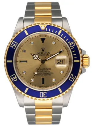 Rolex Submariner Date 16613 Serti Dial Mens Watch Box Papers