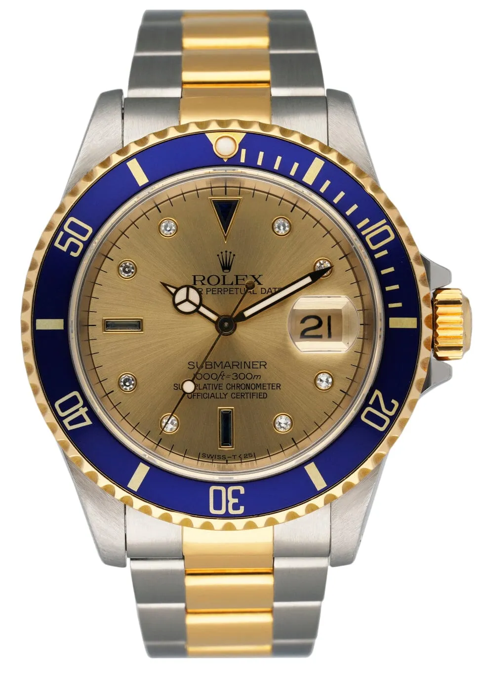 Rolex Submariner Date 16613 Serti Dial Mens Watch Box Papers