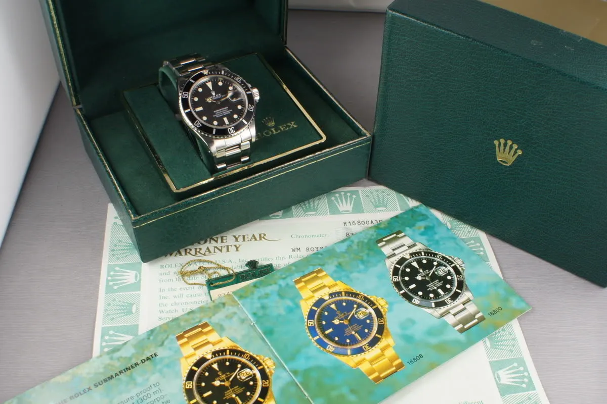 Rolex Submariner Ref: 16800 Matte Dial Box and Papers