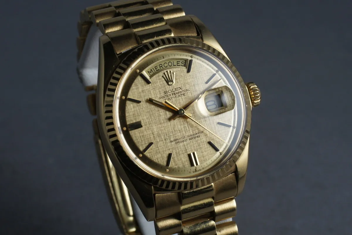 Rolex Vintage 18K YG Day Date 1803 Linen Dial